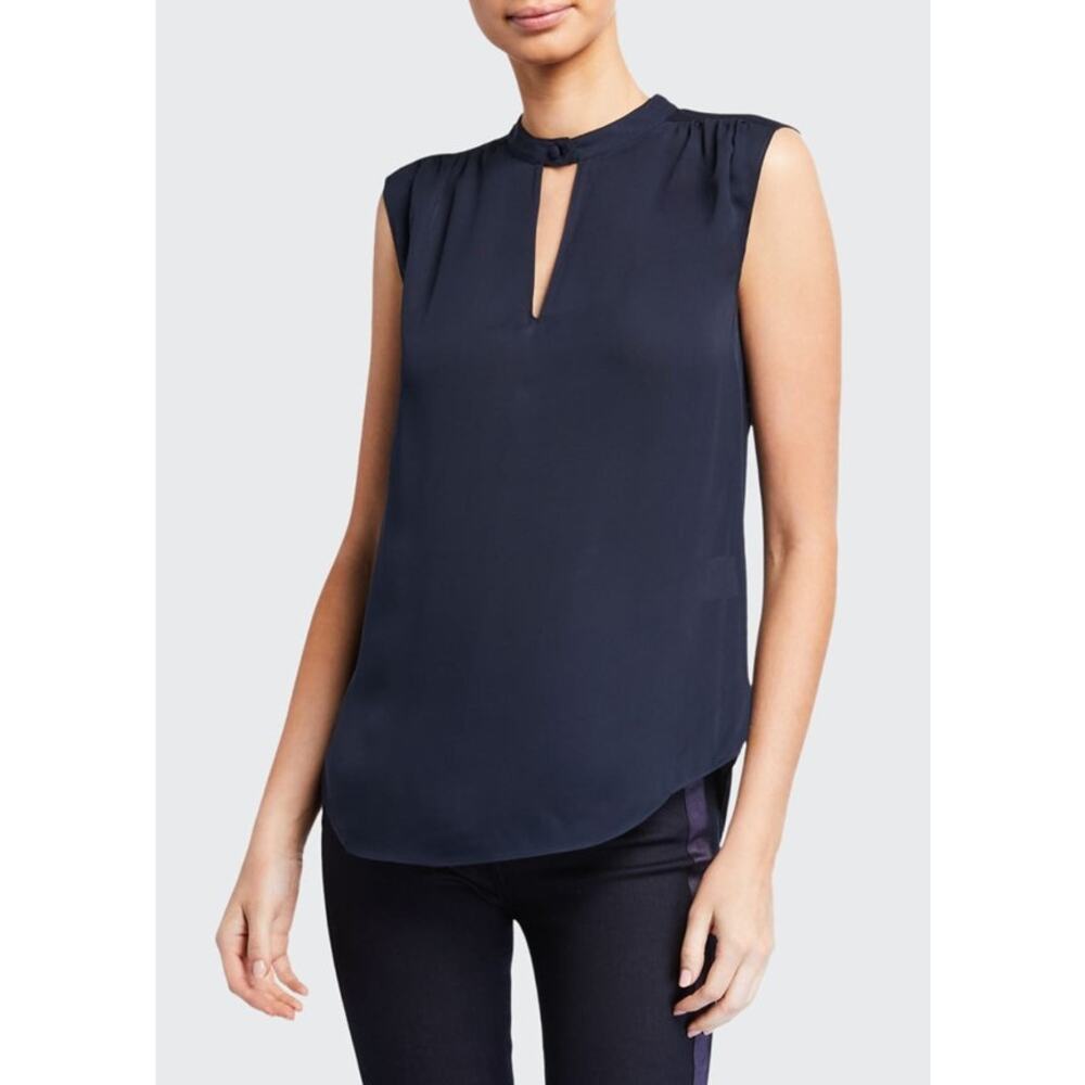 Veronica Beard Kalle Sleeveless Silk Keyhole Top in Navy Size 8